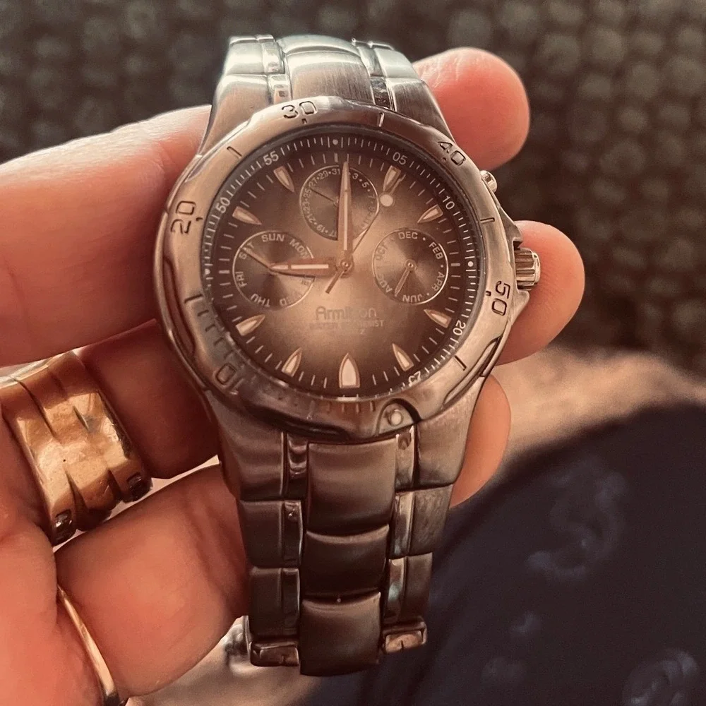 Armitron Mens Multi-Function Gunmetal Watch  Japanese Quartz  Water Resistant
